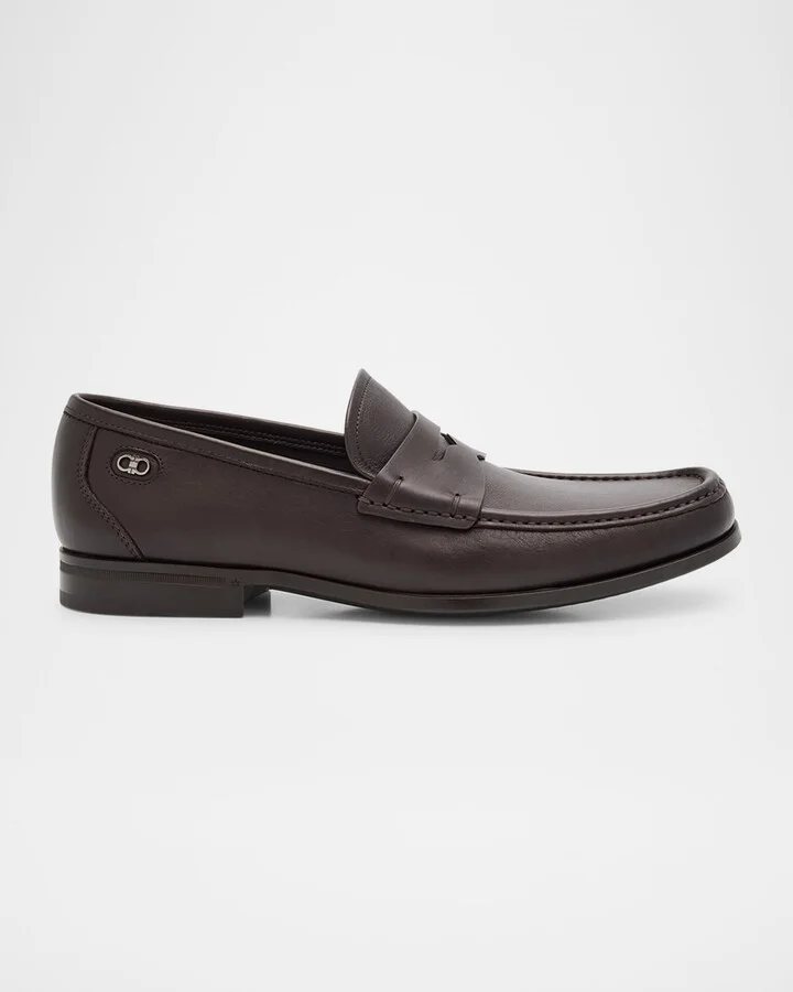 Men's Athen Leather Moc-Toe Penny Loafers