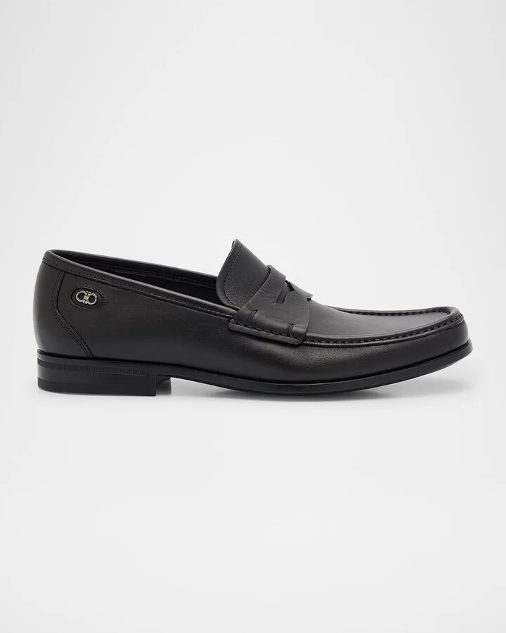 Men's Athen Leather Moc-Toe Penny Loafers