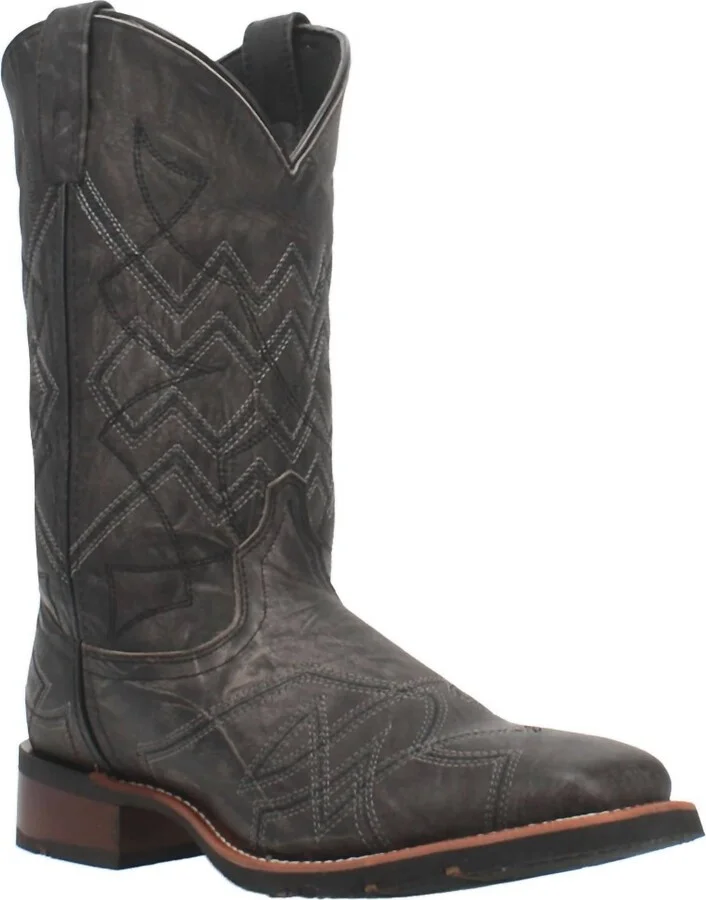 Men's Axel Square Toe Western Cowboy Boot In Charcoal Black