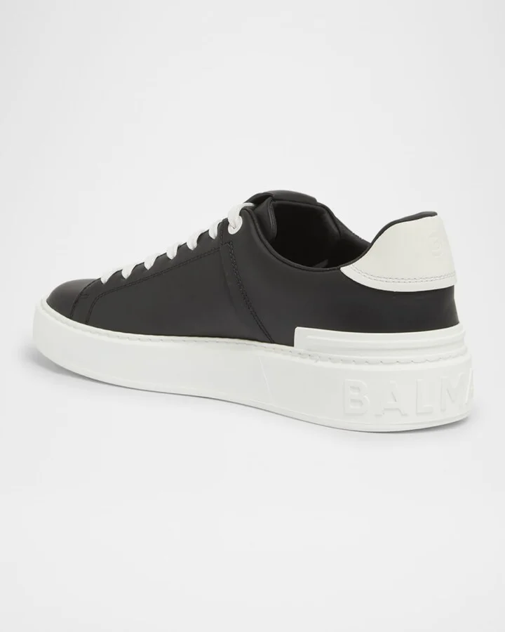 Men's B-Court Chain Logo Calfskin Low-Top Sneakers - Image 3