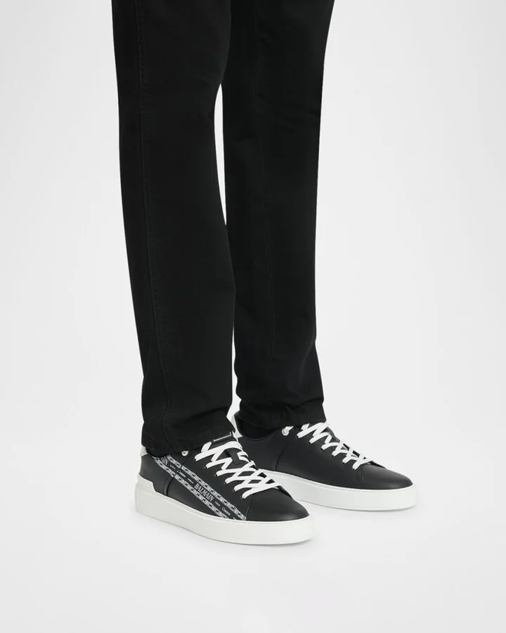Men's B-Court Chain Logo Calfskin Low-Top Sneakers - Image 4