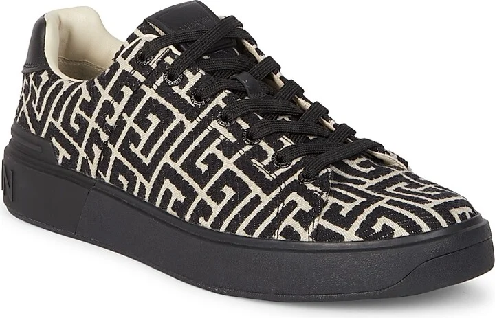 Men's B Court Monogram Jacquard Low-Top Sneakers - Black - Size 6 - Image 2