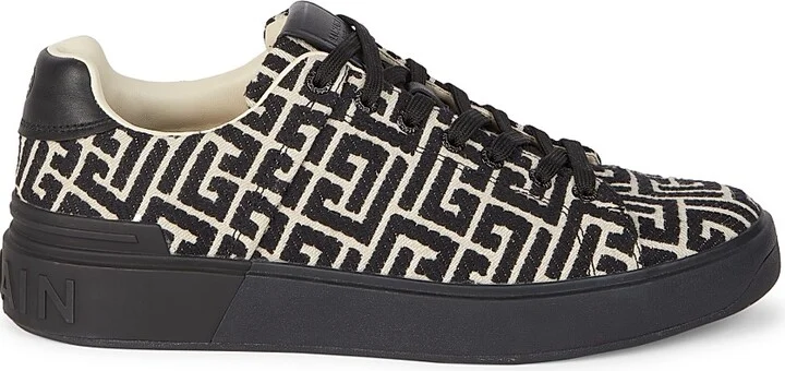 Men's B Court Monogram Jacquard Low-Top Sneakers - Black - Size 6