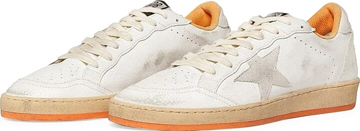Men's Ball Star Crackled Leather Sneakers - White Beige Orange - Size 9 - Image 2