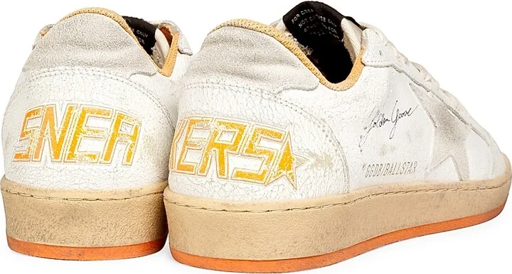 Men's Ball Star Crackled Leather Sneakers - White Beige Orange - Size 9 - Image 3