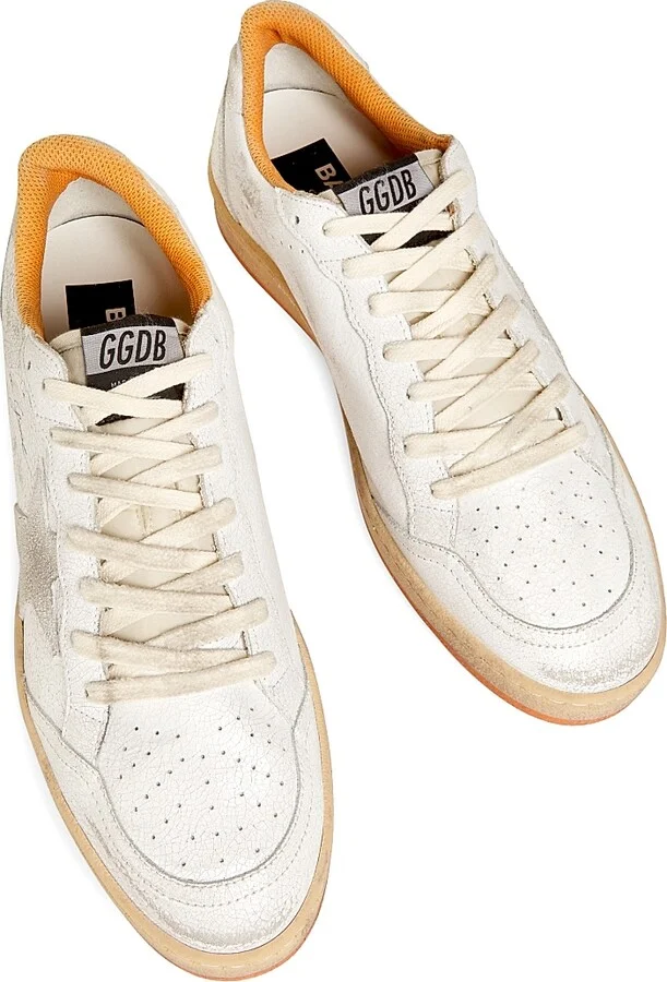 Men's Ball Star Crackled Leather Sneakers - White Beige Orange - Size 9 - Image 4