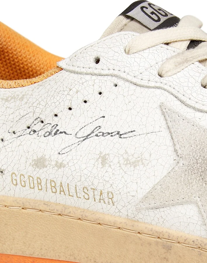 Men's Ball Star Crackled Leather Sneakers - White Beige Orange - Size 9 - Image 5