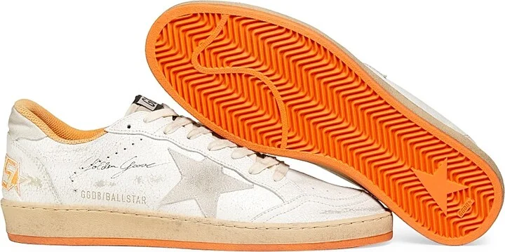 Men's Ball Star Crackled Leather Sneakers - White Beige Orange - Size 9 - Image 6