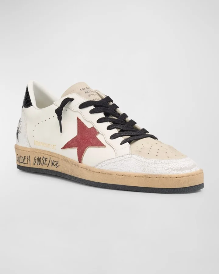Men's Ballstar Crackle-Heel Leather Low-Top Sneakers - Image 5