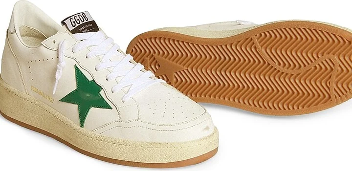 Men's Ballstar Leather Low-Top Sneakers - White Green Silver - Size 6 - Image 4