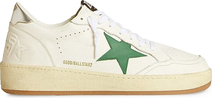 Men's Ballstar Leather Low-Top Sneakers - White Green Silver - Size 6