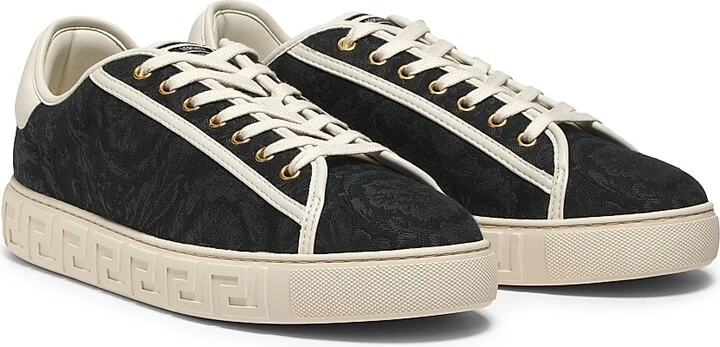 Men's Barocco & Leather Low-Top Sneakers - Black Off White - Size 8 - Image 2