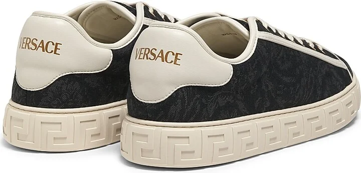 Men's Barocco & Leather Low-Top Sneakers - Black Off White - Size 8 - Image 3