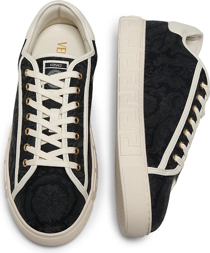 Men's Barocco & Leather Low-Top Sneakers - Black Off White - Size 8 - Image 4