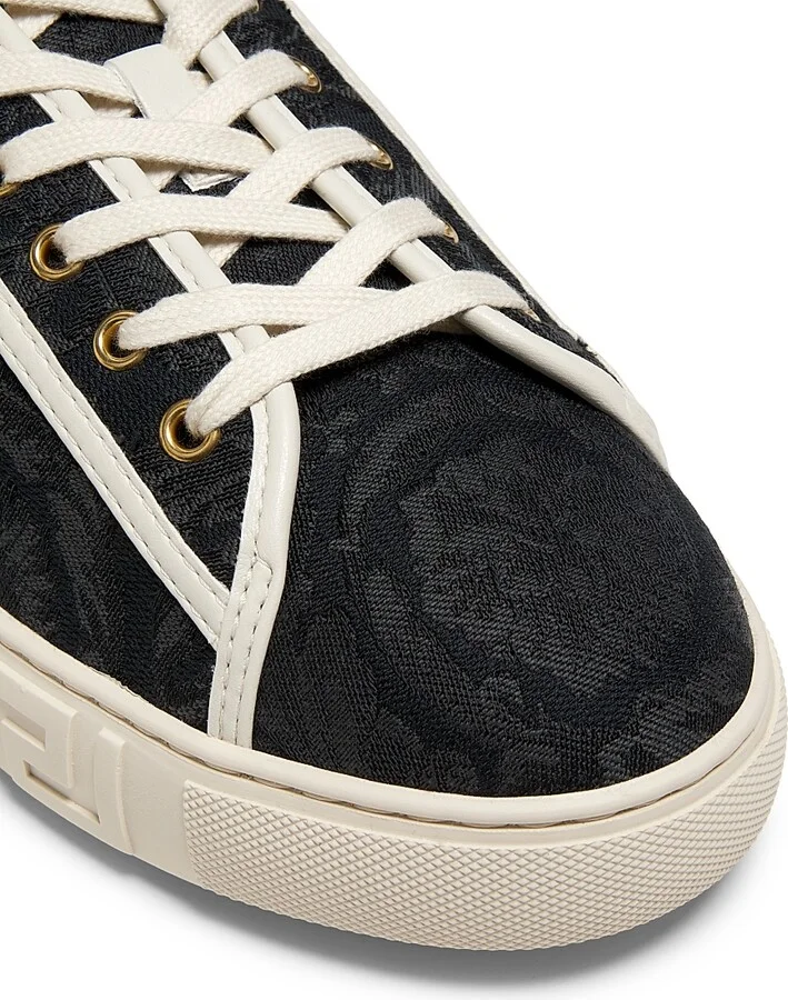 Men's Barocco & Leather Low-Top Sneakers - Black Off White - Size 8 - Image 5