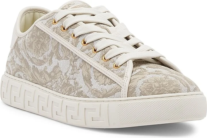 Men's Barocco & Leather Low-Top Sneakers - Black Off White - Size 8 - Image 7