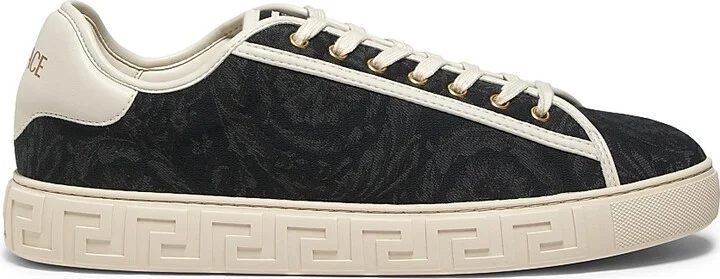 Men's Barocco & Leather Low-Top Sneakers - Black Off White - Size 8