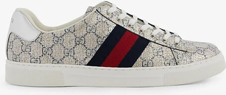 Mens Beige Blue Silver Ace Shiny Canvas Low-Top Trainers Eur 43 / 9 Uk Men