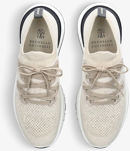 Mens Beige Brand-Embossed Knitted Low-Top Trainers Eur 43 / 9 Uk Men - Image 2