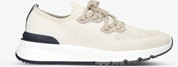 Mens Beige Brand-Embossed Knitted Low-Top Trainers Eur 43 / 9 Uk Men