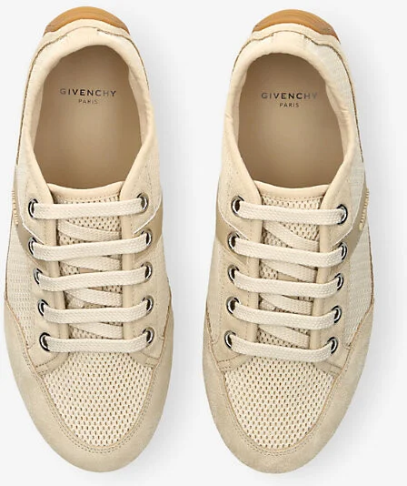 Mens Beige Branded Mesh and Suede Low-Top Trainers Eur 38/5 Uk Women - Image 2