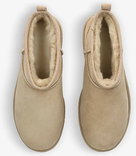 Mens Beige Classic Ultra Mini Logo-Patch Suede and Shearling Ankle Boots Eur 44 / 10 Uk Men - Image 2