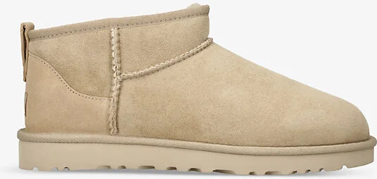 Mens Beige Classic Ultra Mini Logo-Patch Suede and Shearling Ankle Boots Eur 44 / 10 Uk Men
