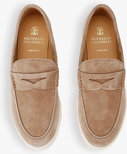 Mens Beige Comb Hybrid Penny-Slot Suede Loafers Eur 42.5 / 8.5 Uk Men - Image 2