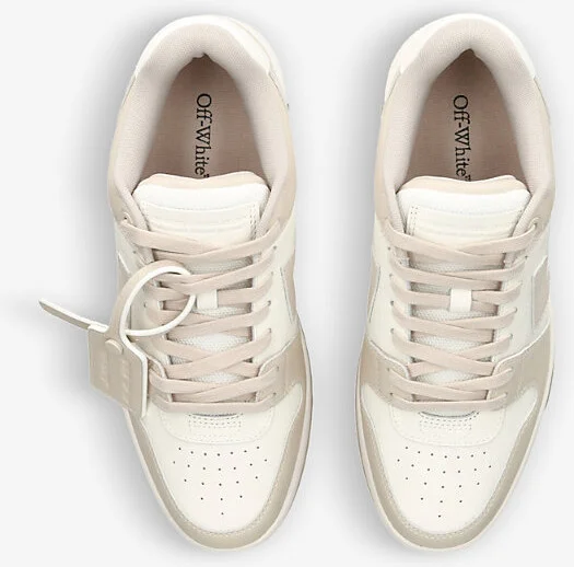 Mens Beige Comb Out Of Office Logo-Embroidered Leather Low-Top Trainers Eur 39 / 5 Uk Men - Image 2