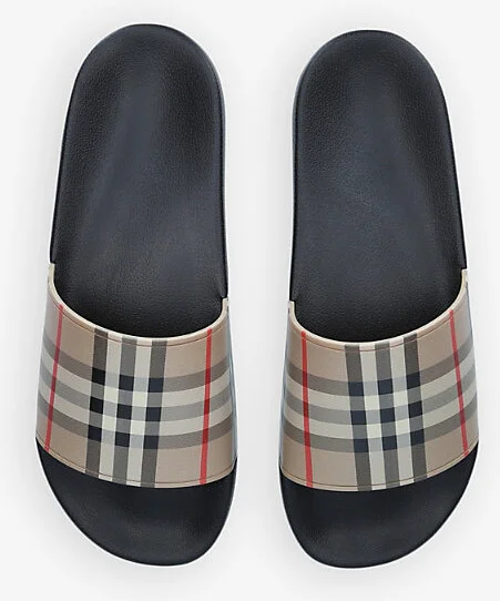 Mens Beige Furley Checked Sliders Eur 43 / 9 Uk Men - Image 2
