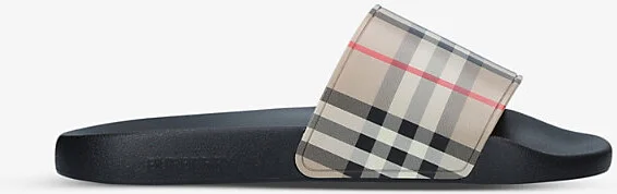 Mens Beige Furley Checked Sliders Eur 43 / 9 Uk Men