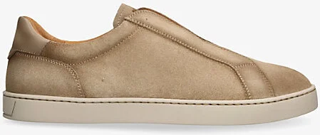 Mens Beige Laceless Suede Low-Top Trainers Eur 43 / 9 Uk Men