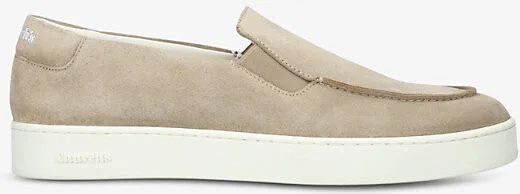 Mens Beige Longton Brand-Print Suede Boat Shoes Eur 43.5 / 9.5 Uk Men