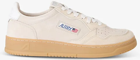 Mens Beige Medalist Brand-Embroidered Suede Low-Top Trainers Eur 40 / 6 Uk Men