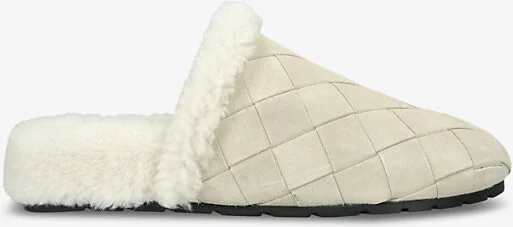 Mens Beige Reggie Intrecciato Shearling-Lined Suede Mules Eur 42 / 8 Uk Men