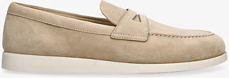 Mens Beige Saddle Penny Slip-On Suede Loafers Eur 43.5 / 9.5 Uk Men