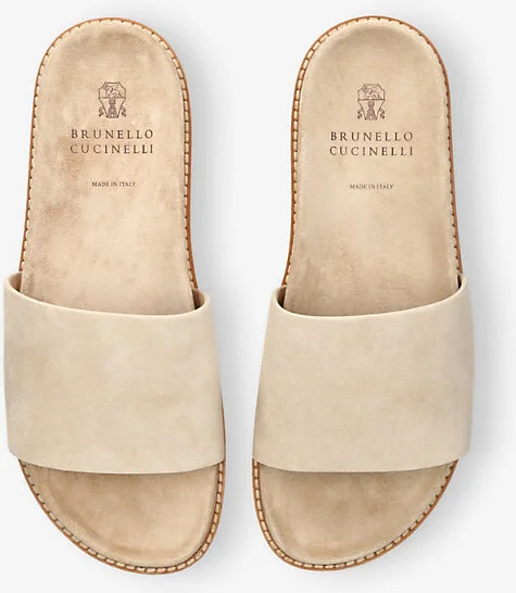 Mens Beige Single-Strap Slip-On Suede Sandals Eur 45 / 11 Uk Men - Image 2