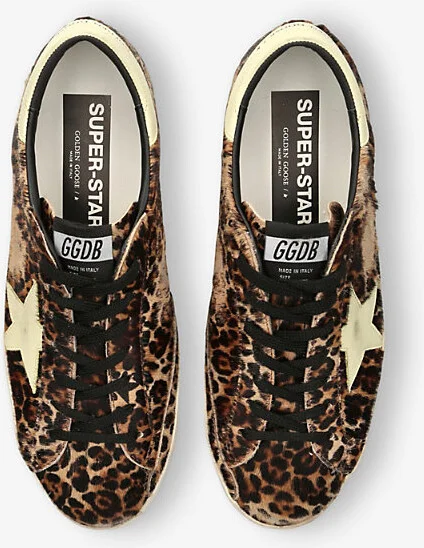 Mens Beige Super-Star Leopard-Print Leather Low-Top Trainers Eur 40 / 6 Uk Men - Image 2