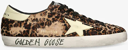 Mens Beige Super-Star Leopard-Print Leather Low-Top Trainers Eur 40 / 6 Uk Men