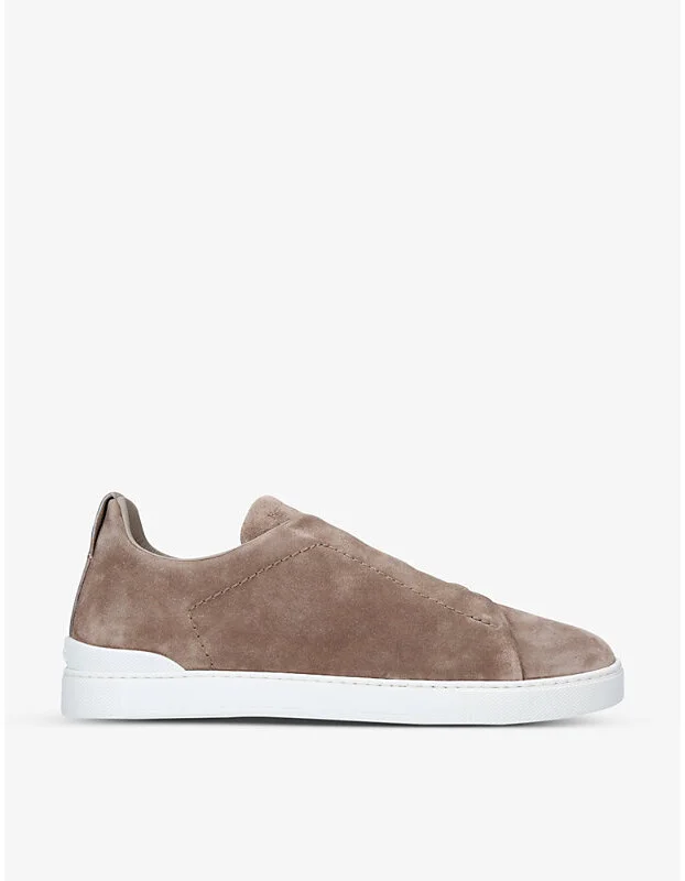 Mens Beige Tripe Stitch Suede Trainers Eur 44 / 10 Uk Men