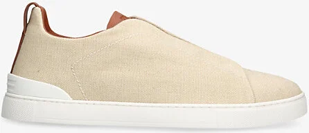 Mens Beige Triple Stitch Denim Low-Top Trainers Eur 40 / 6 Uk Men