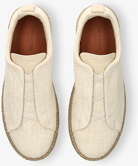 Mens Beige Triple Stitch Woven Low-Top Trainers Eur 41.5 / 7.5 Uk Men - Image 2