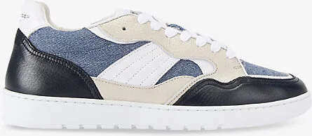 Mens Benn Denim-Panelled Low-Top Leather Trainers Eur 45 / 11 Uk Men