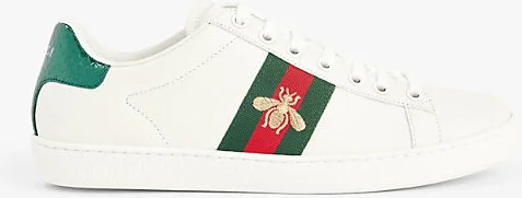 Mens Bianco Verd Ace Bee-Embroidered Leather Low-Top Trainers Eur 39 / 5 Uk Men