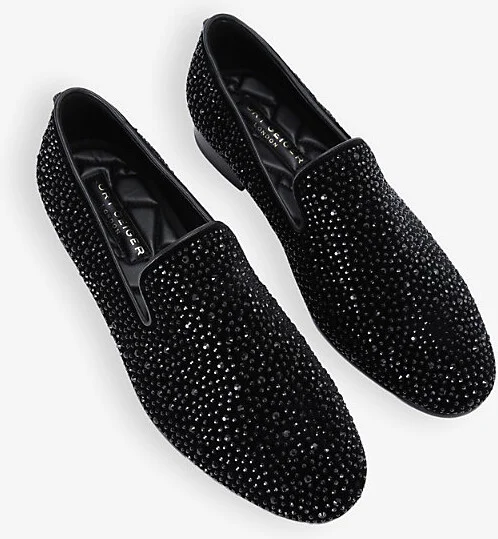 Mens Black Ace Crystal-Embellished Slip-On Woven Loafers Eur 46 / 12 Uk Men - Image 2