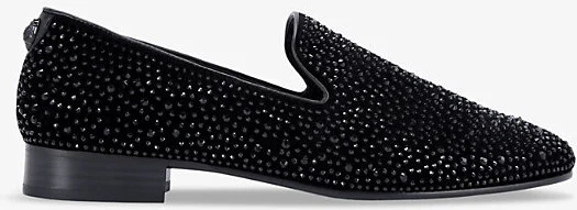 Mens Black Ace Crystal-Embellished Slip-On Woven Loafers Eur 46 / 12 Uk Men