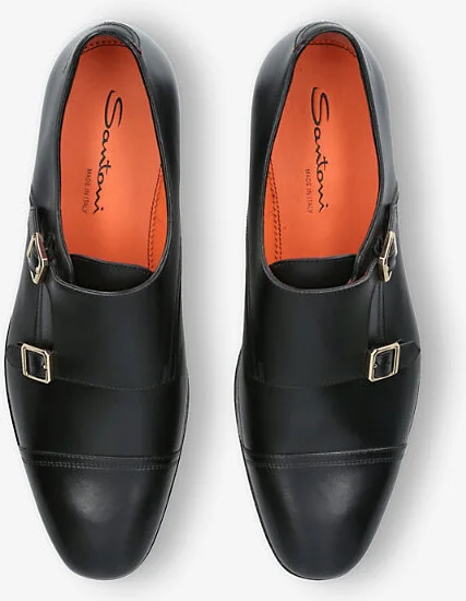 Mens Black Adrian Double-Buckle Leather Monk Shoes Eur 43.5 / 9.5 Uk Men - Image 2