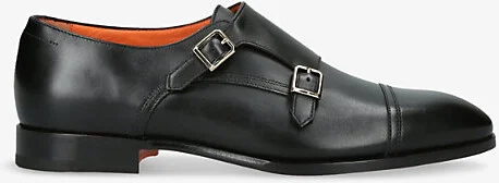 Mens Black Adrian Double-Buckle Leather Monk Shoes Eur 43.5 / 9.5 Uk Men