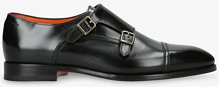 Mens Black Adrian Leather Monk Shoes Eur 40 / 6 Uk Men