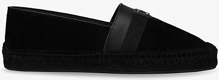 Mens Black Alfarica Leather Flat Espadrilles Eur 40 / 6 Uk Men